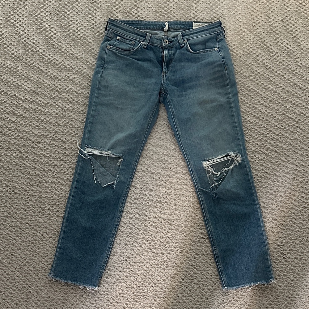 rag & bone Distressed Straight Leg Jeans in Blue